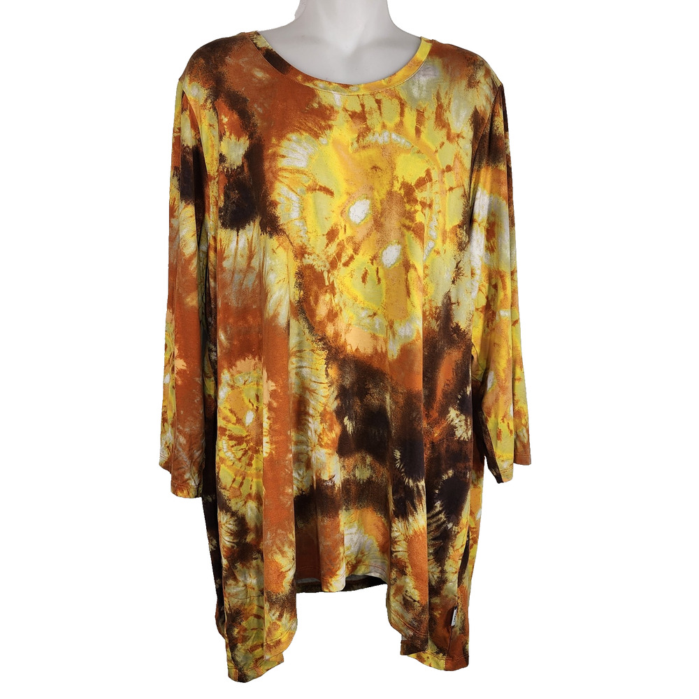 LOGO Lori Goldstein SmileyWorld Women Tunic Top XL Gold Tie Dye Special Edition
